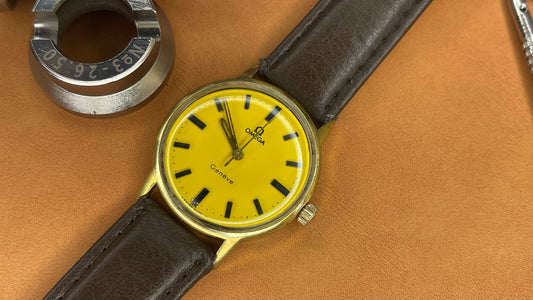 vintage 1970s omega Genève yellow dial gents automatic watch